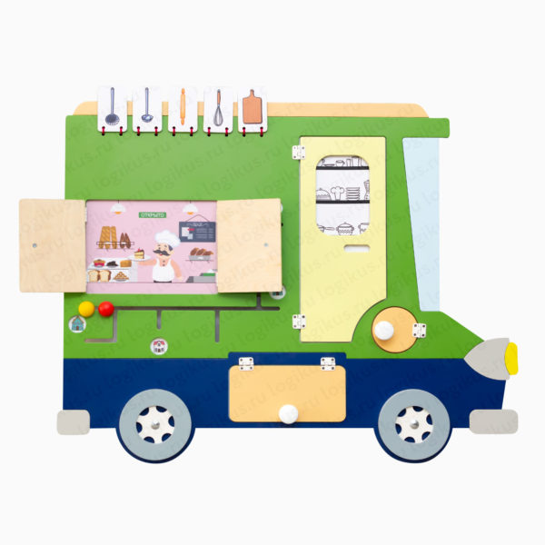 Бизиборд «Фургон со сладостями». Для оформления стен в детском саду, в дошкольном учреждении.
