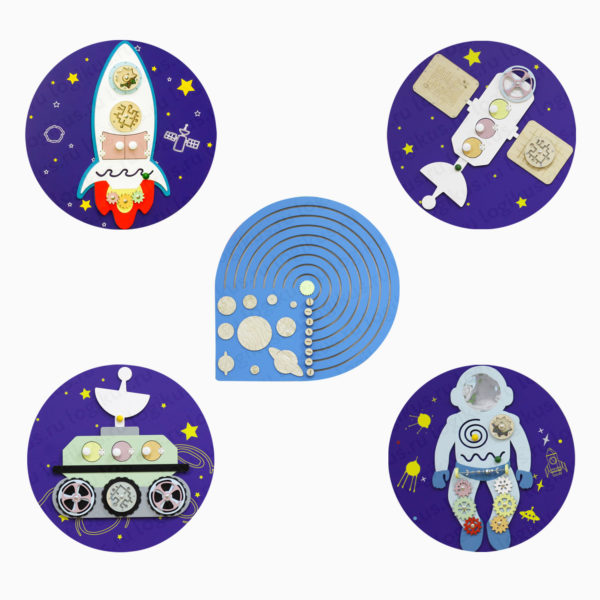 Набор бизибордов "Космос". Для оформления стен в детском саду, в дошкольном учреждении.