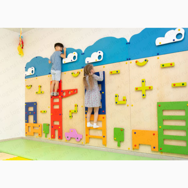 Развивающая панель "Скалодром: Город". Декоративная панель для оформления стен в детском саду, в дошкольном учреждении.