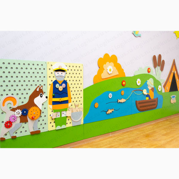 Развивающая панель "Лето в деревне: Рыбалка" декоративная панель для оформления стен в детском саду, в дошкольном учреждении