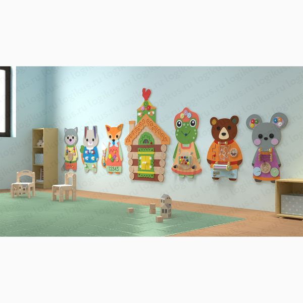 Набор бизибордов "Теремок". Для оформления стен в детском саду, в дошкольном учреждении.