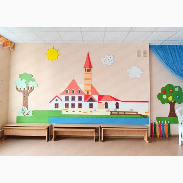 Развивающая панель "Приоратский дворец". Для оформления стен в детском саду, в дошкольном учреждении. Это готовый дидактический материал для занятий детей с трех лет.